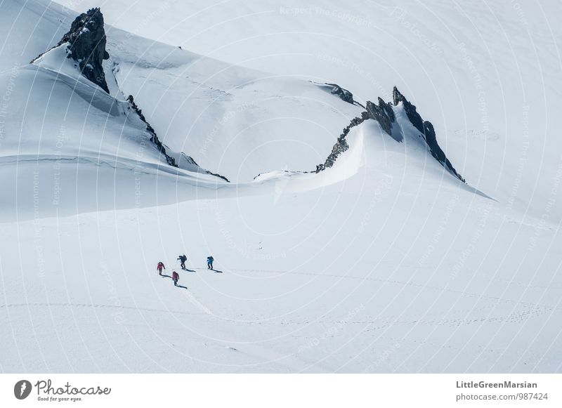 Aufstieg Abenteuer Winter Schnee Berge u. Gebirge wandern Eis Frost Alpen Schneebedeckte Gipfel Gletscher Coolness schön blau schwarz weiß selbstbewußt
