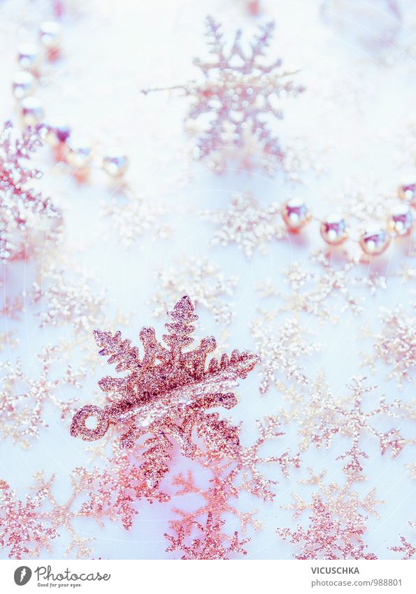 Weihnachtsdekoration Stil Design Winter Weihnachten & Advent Natur Ornament Tradition Hintergrundbild altehrwürdig gold rosa blau hell Schneeflocke Farbfoto