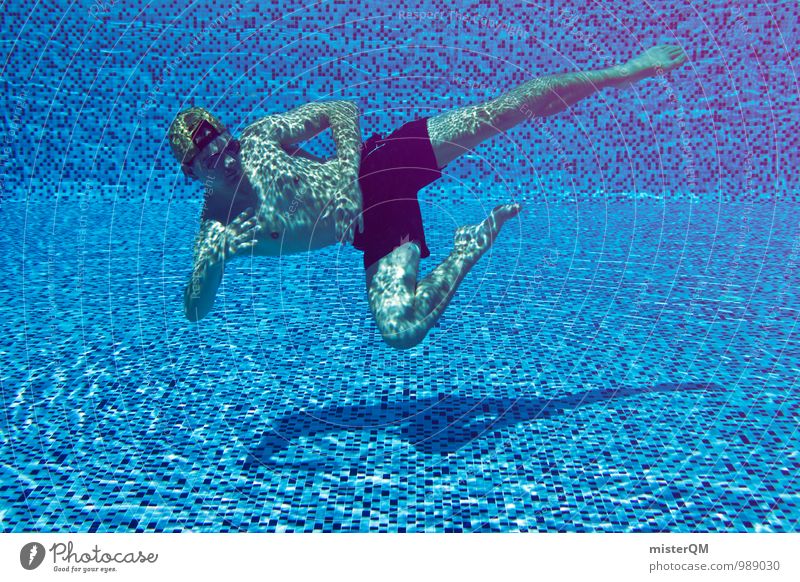 chillen IV Kunst ästhetisch Zufriedenheit Mann Kickflip Schwimmbad Schwimmen & Baden Badehose Wasser Unterwasseraufnahme kämpfen blau Kampfsport Farbfoto
