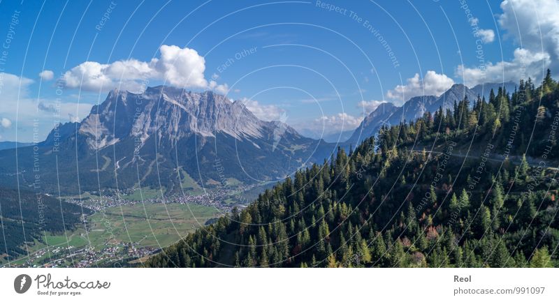 Zugspitze II wandern Umwelt Natur Urelemente Erde nur Himmel Wolken Sommer Herbst Pflanze Baum Grünpflanze Tanne Wald Felsen Alpen Berge u. Gebirge