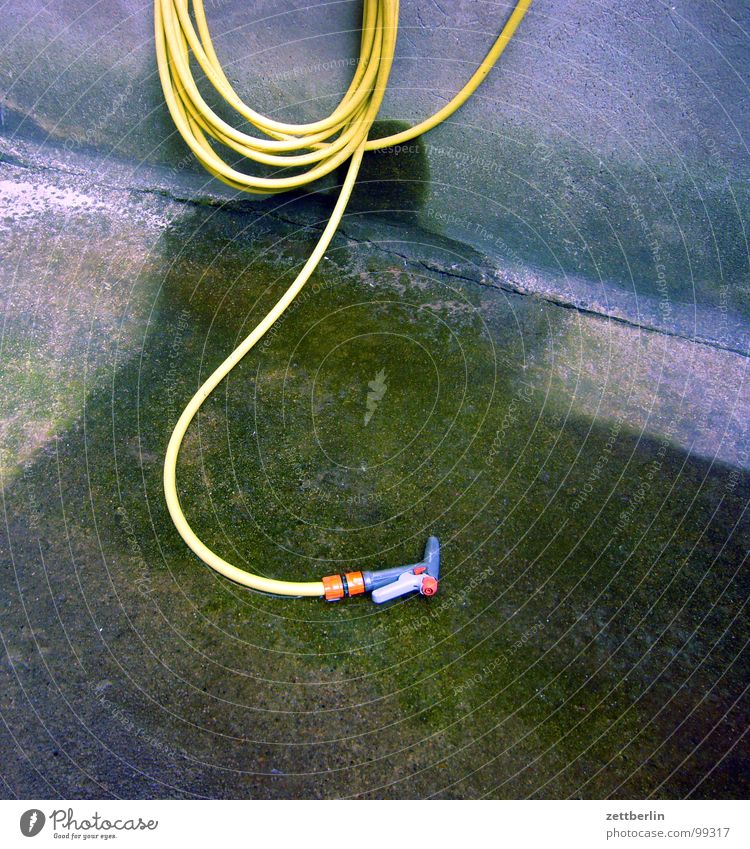Wassermesser {m} = water meter Wasserschlauch Gartenschlauch Tülle Ventil Schlauch Hinterhof Außenaufnahme Objektfotografie feucht nass