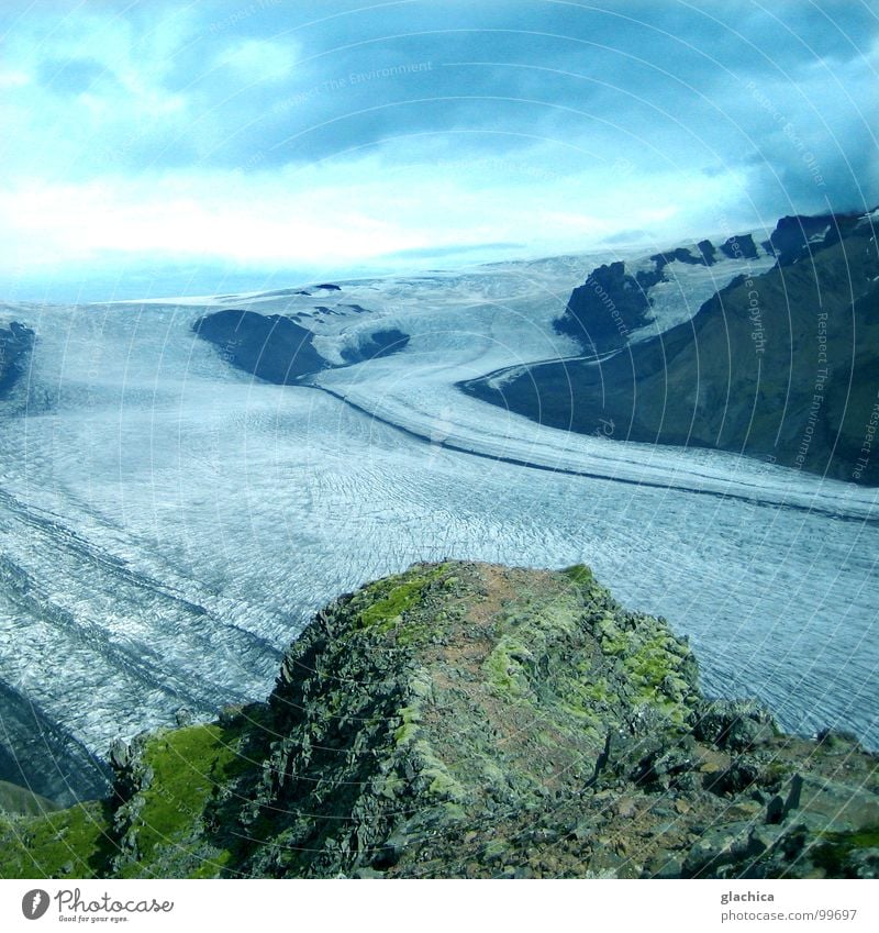 Wunderwelt III Island Einsamkeit Gletscher kalt Ewigkeit Ewiges Eis Gletscherzunge Nebel Wiese Luft ruhig grau Meer See Wolken Europa Fluss Bach